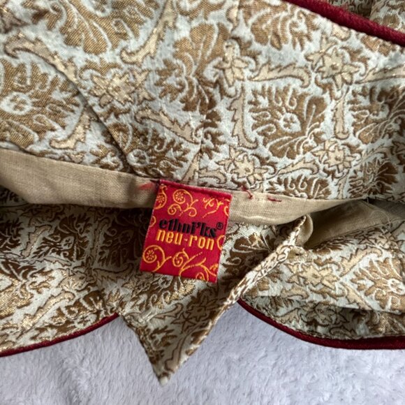 Ethnic Neu-ron Mens Beige Sherwani Traditional Indian Wedding Outfit Gold Maroon - Picture 3 of 8